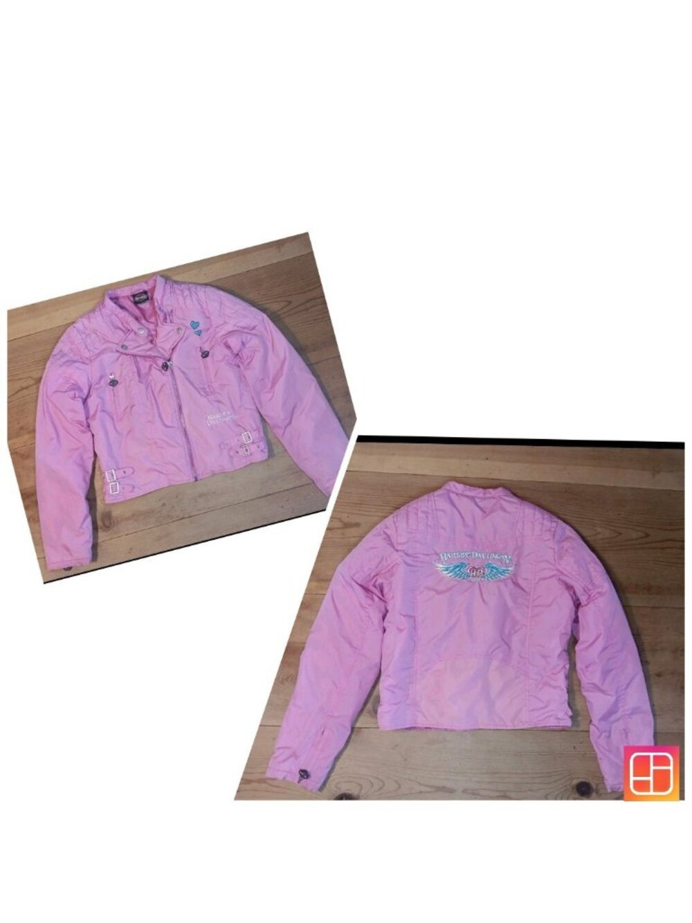 Harley Davidson Moto Jacket Girls XL 16 Pink Embroidered  Soft Shell Coat Bling